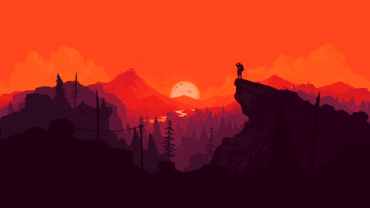 Minimalism, Mountainous Landforms, Red, Afterglow, Orange. Wallpaper in 1280x720 Resolution