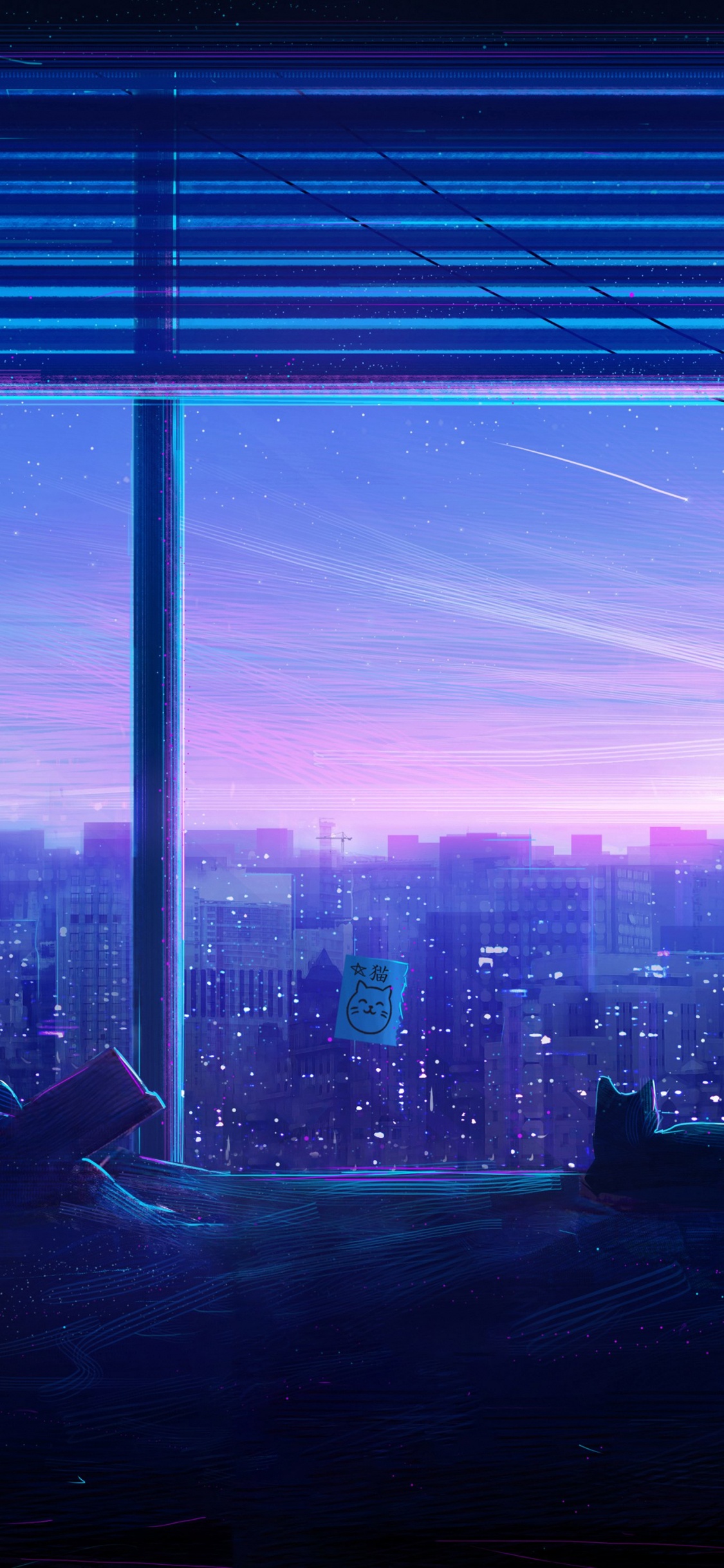 Allein Anime, Kunst, Anime, Fenster, Blau. Wallpaper in 1125x2436 Resolution