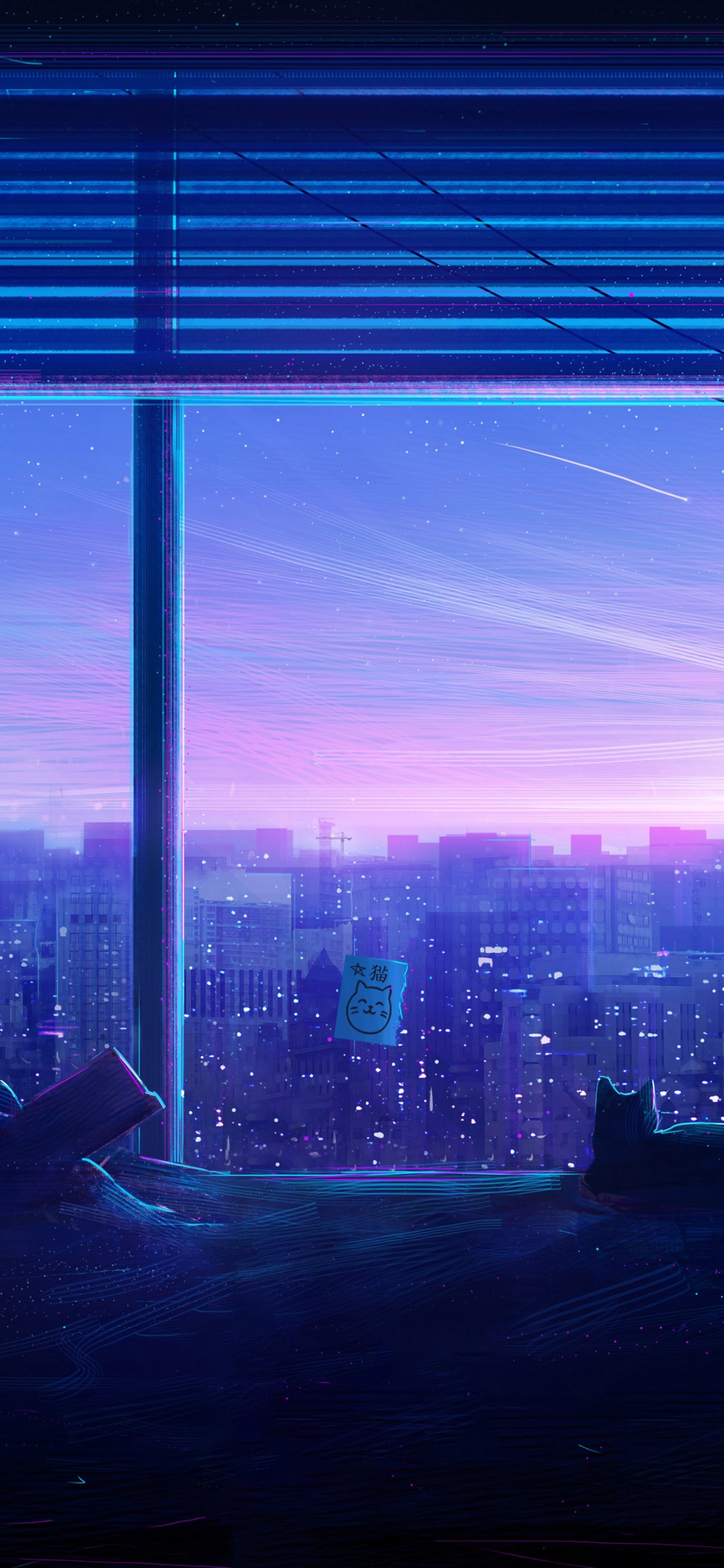 Allein Anime, Kunst, Anime, Fenster, Blau. Wallpaper in 1242x2688 Resolution