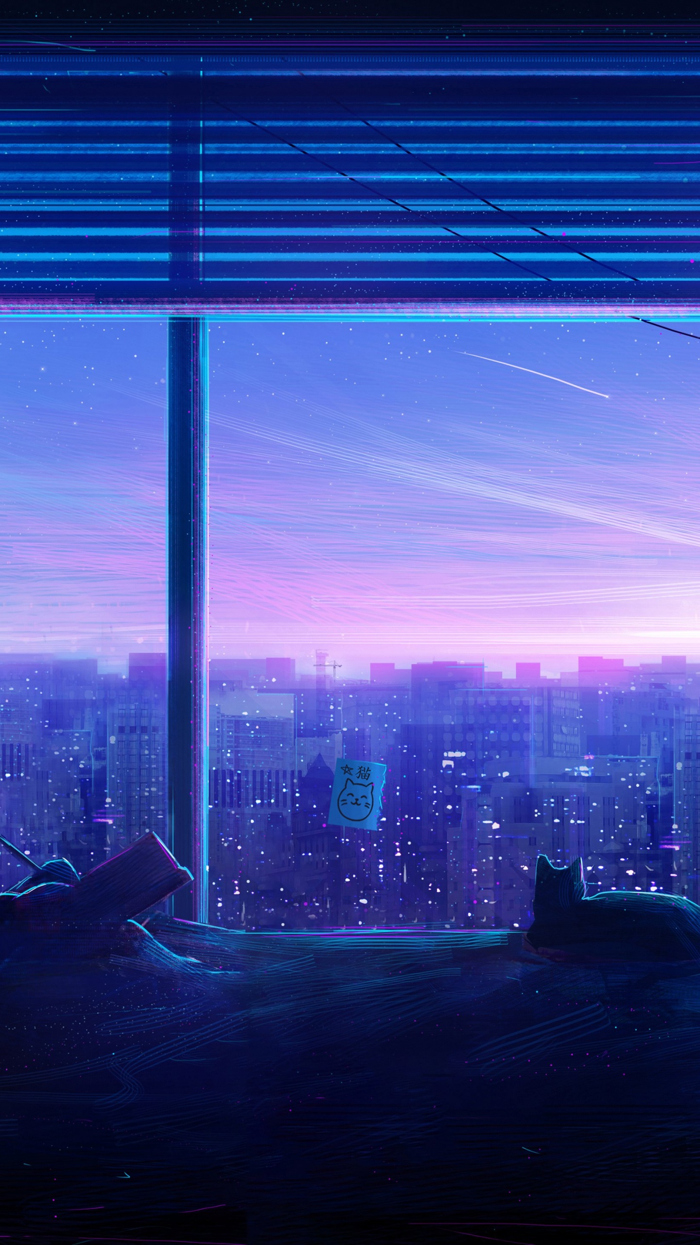 Allein Anime, Kunst, Anime, Fenster, Blau. Wallpaper in 1440x2560 Resolution