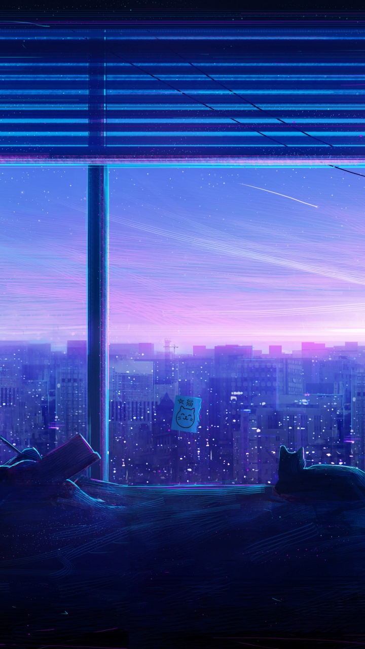 Allein Anime, Kunst, Anime, Fenster, Blau. Wallpaper in 720x1280 Resolution