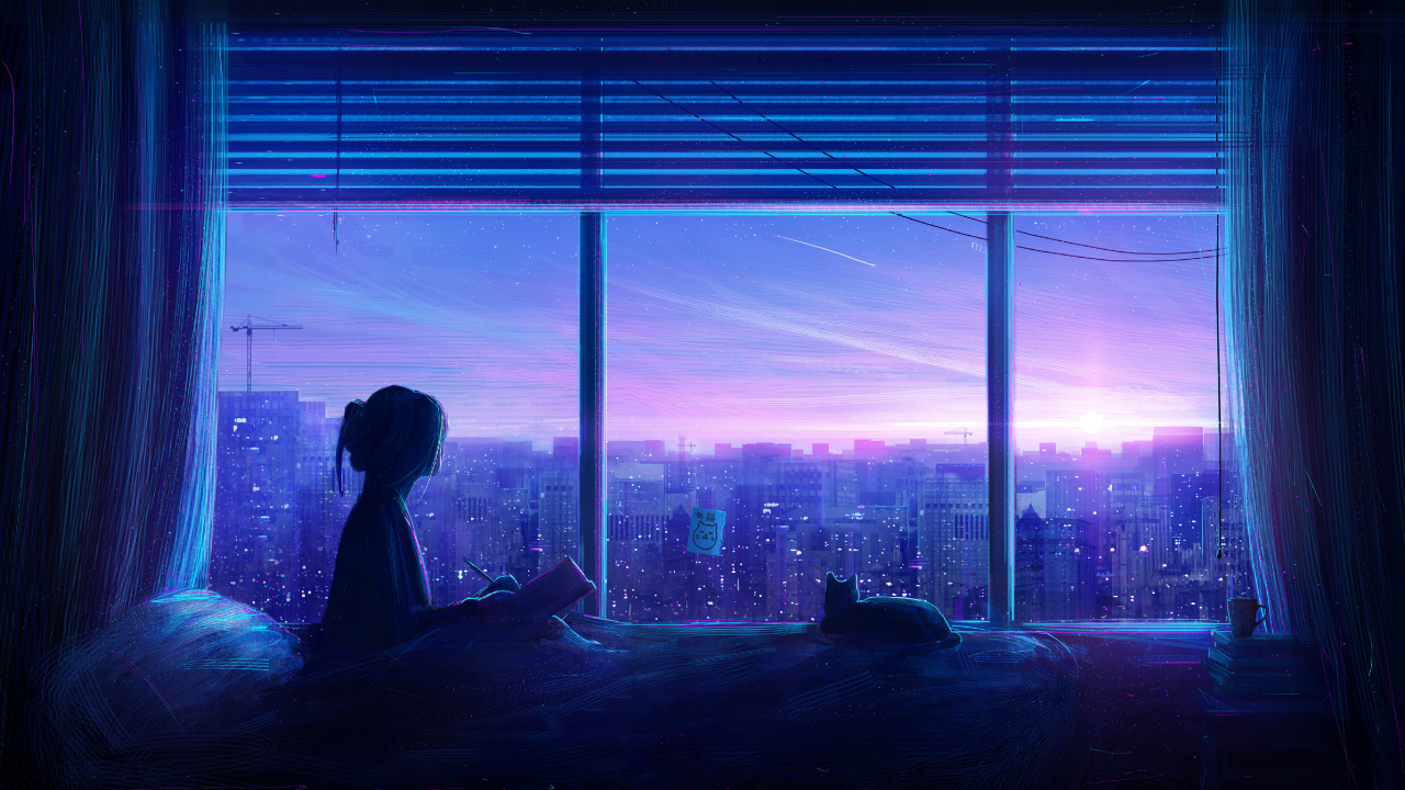 Alone Anime, Art, Anime, Window, Blue. Wallpaper in 1280x720 Resolution