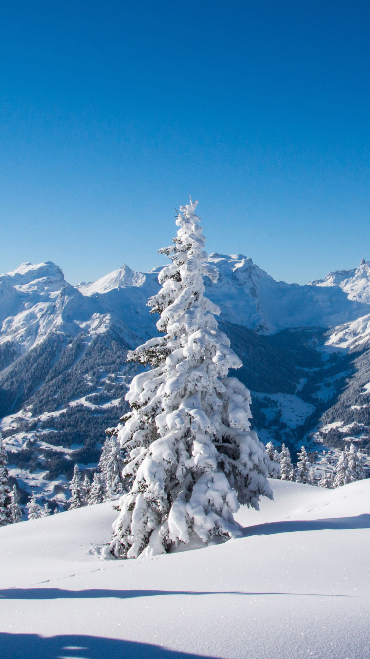 Snow Covered Mountain Under Blue Sky During Daytime. Wallpaper in 750x1334 Resolution