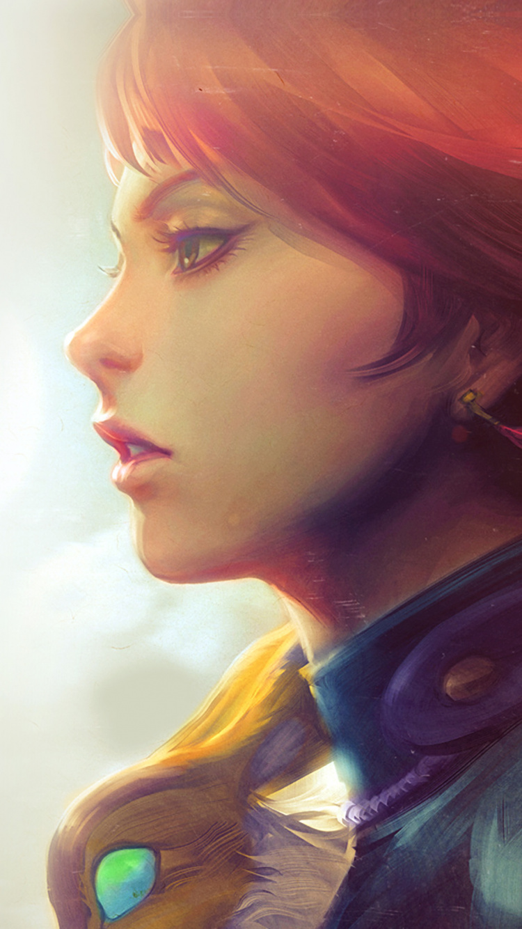 Frau Mit Roten Haaren in Schwarzer Jacke. Wallpaper in 750x1334 Resolution