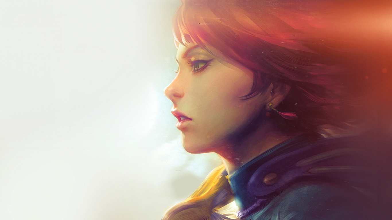 Woman With Red Hair Wearing Black Jacket. Wallpaper in 1366x768 Resolution