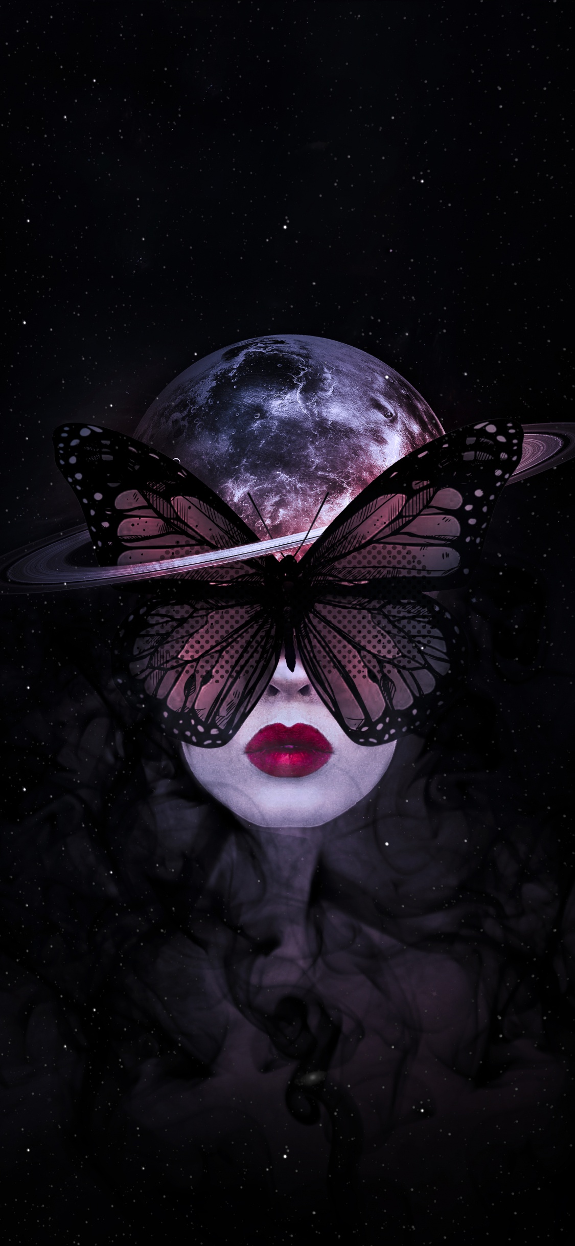Papillon Fille Sombre, Liquid, Art, Objet Astronomique, Obscurité. Wallpaper in 1125x2436 Resolution