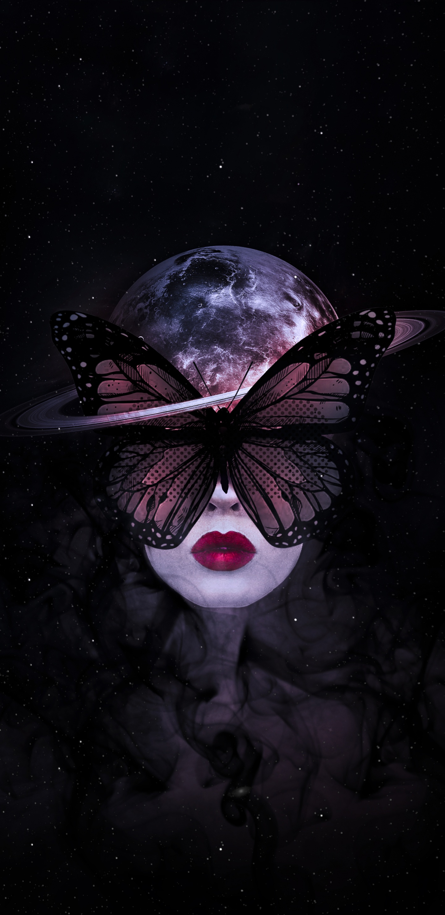 Papillon Fille Sombre, Liquid, Art, Objet Astronomique, Obscurité. Wallpaper in 1440x2960 Resolution