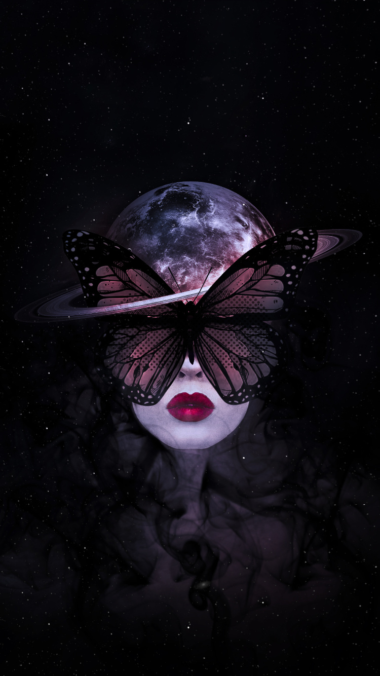 Papillon Fille Sombre, Liquid, Art, Objet Astronomique, Obscurité. Wallpaper in 750x1334 Resolution
