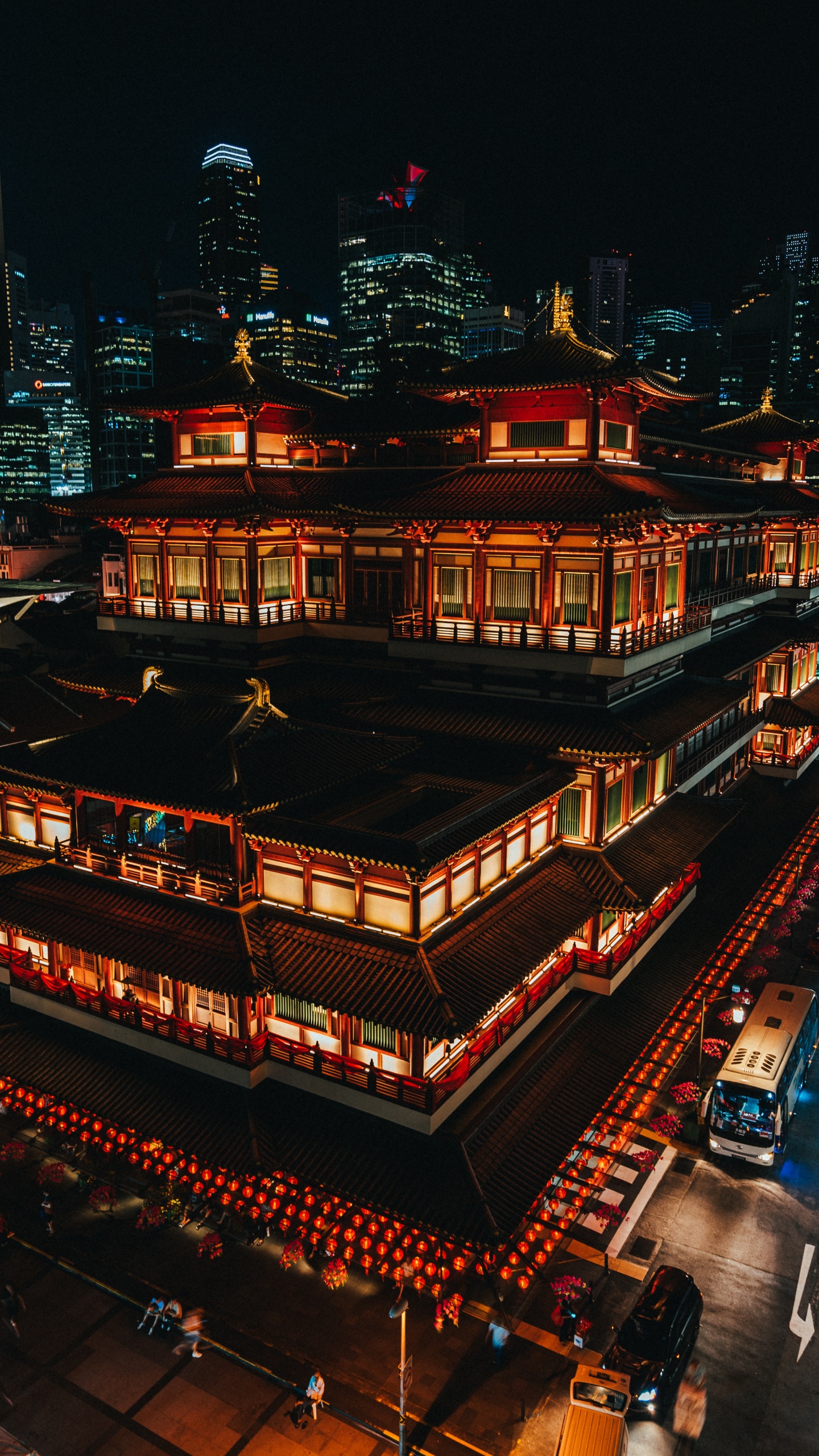 Red and Brown Temple During Night Time. Wallpaper in 1440x2560 Resolution