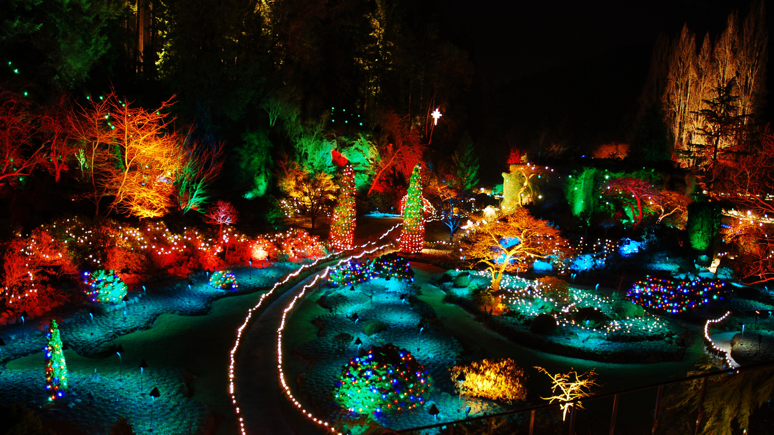 Los Jardines Butchart, Naturaleza, Agua, Verde, Luz. Wallpaper in 2560x1440 Resolution