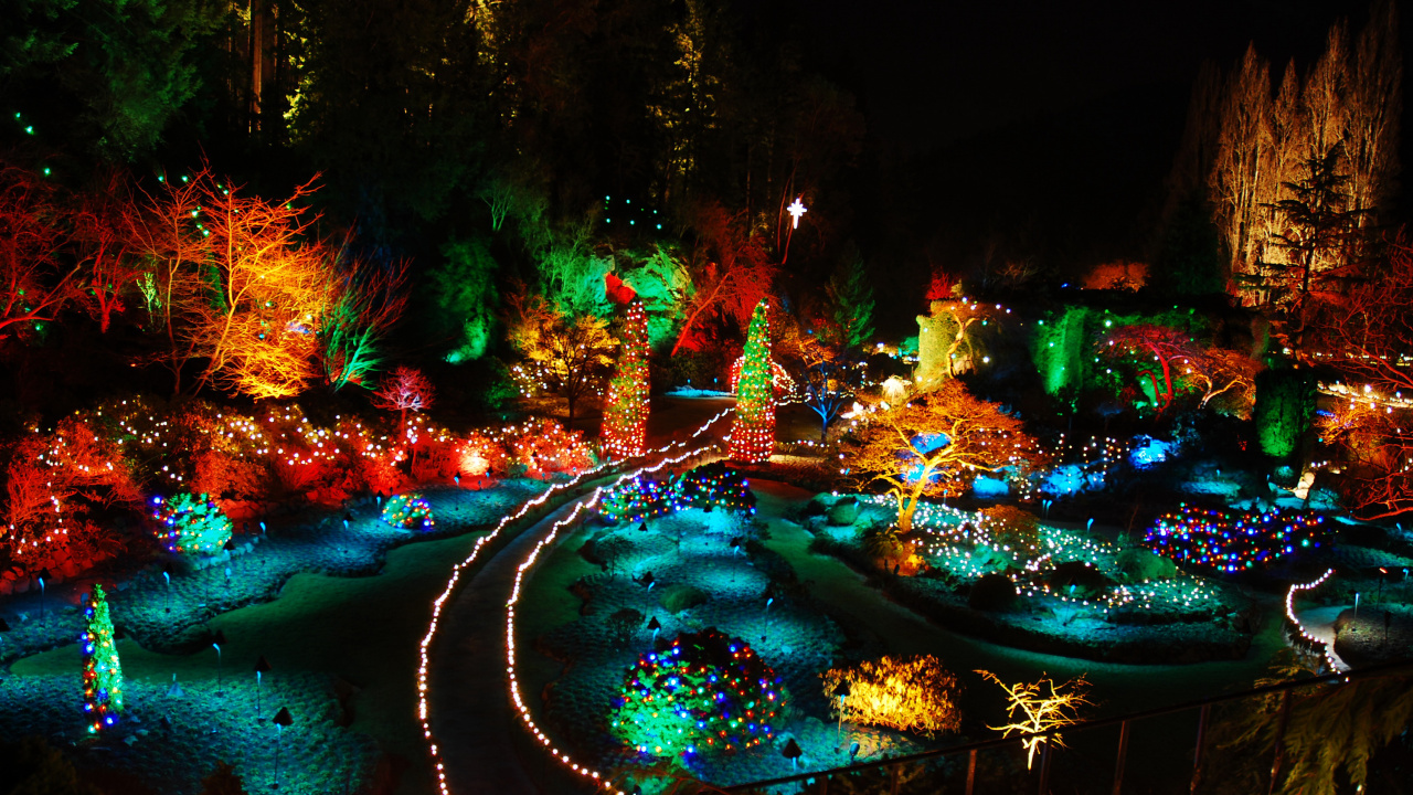 Die Butchart Gardens, Natur, Nacht, Wasser, Gr. Wallpaper in 1280x720 Resolution