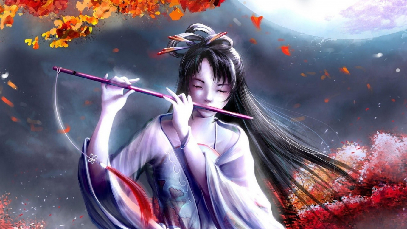 Femme en Robe Blanche Tenant un Arc Rouge Illustration. Wallpaper in 1366x768 Resolution