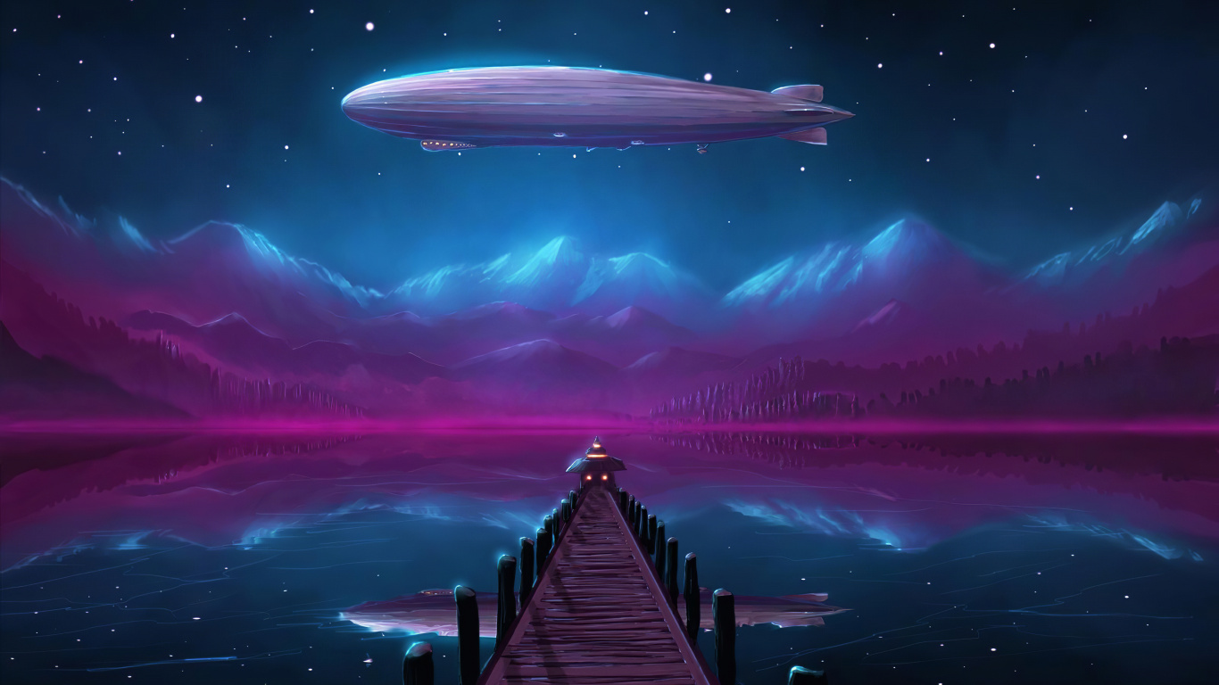 飞艇, 宇宙, 齐柏林飞船, 天空, 艺术家 壁纸 1366x768 允许