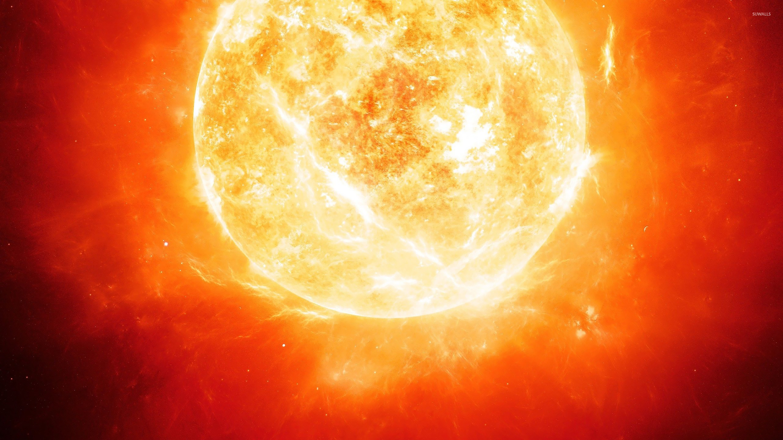 White and Brown Planet in Red Background. Wallpaper in 2560x1440 Resolution