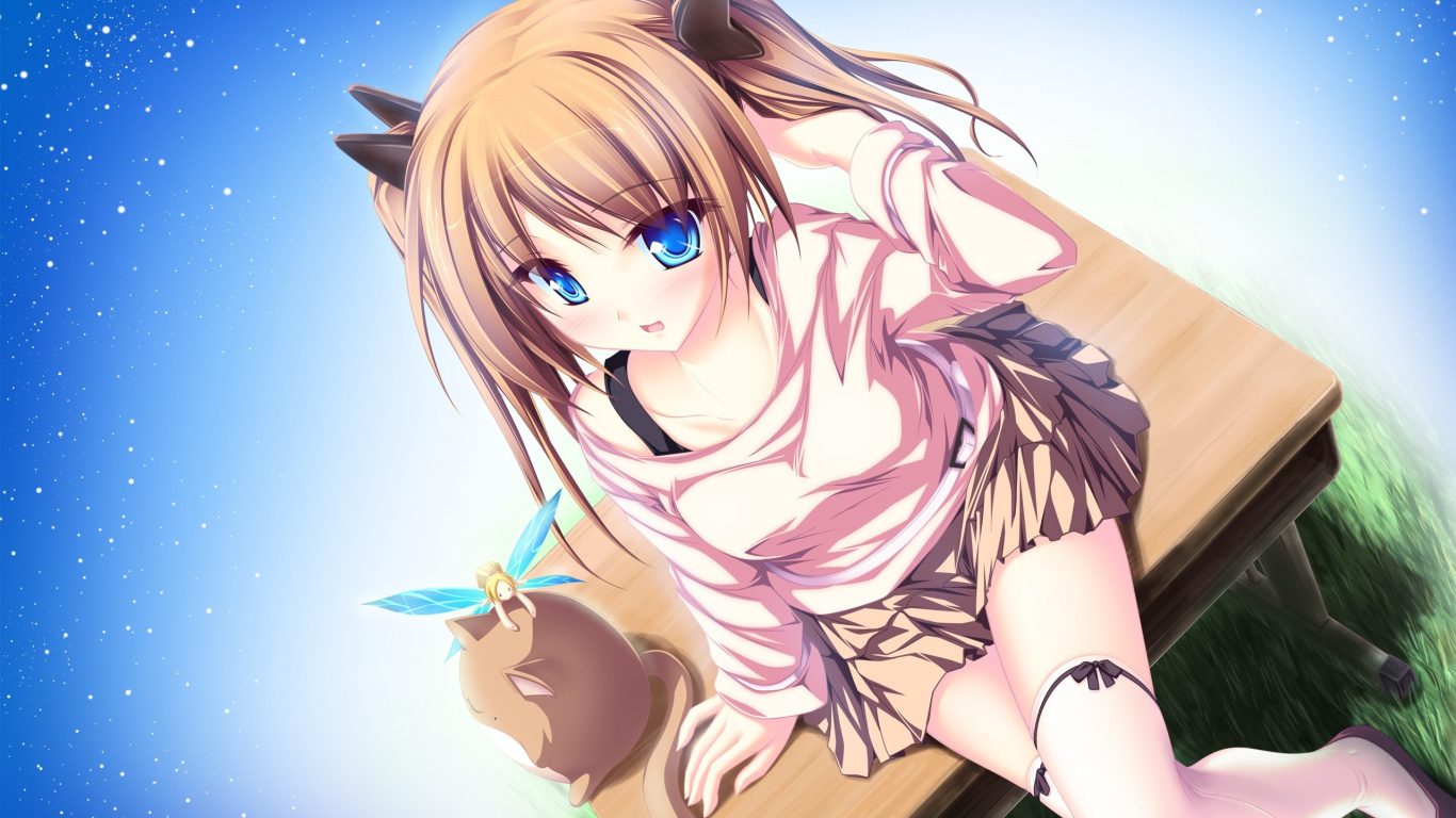 Brown Haired Female Anime Character. Wallpaper in 1366x768 Resolution