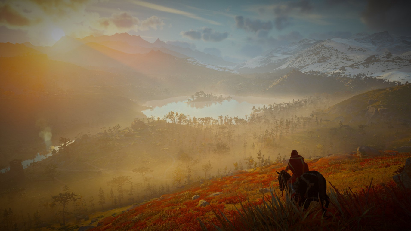 Cloud, Horse, Atmosphere, Mountain, Plant. Wallpaper in 1366x768 Resolution