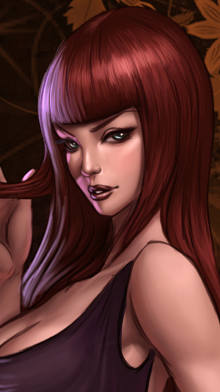 Red Haired Woman in Black Tank Top Illustration. Wallpaper in 750x1334 Resolution