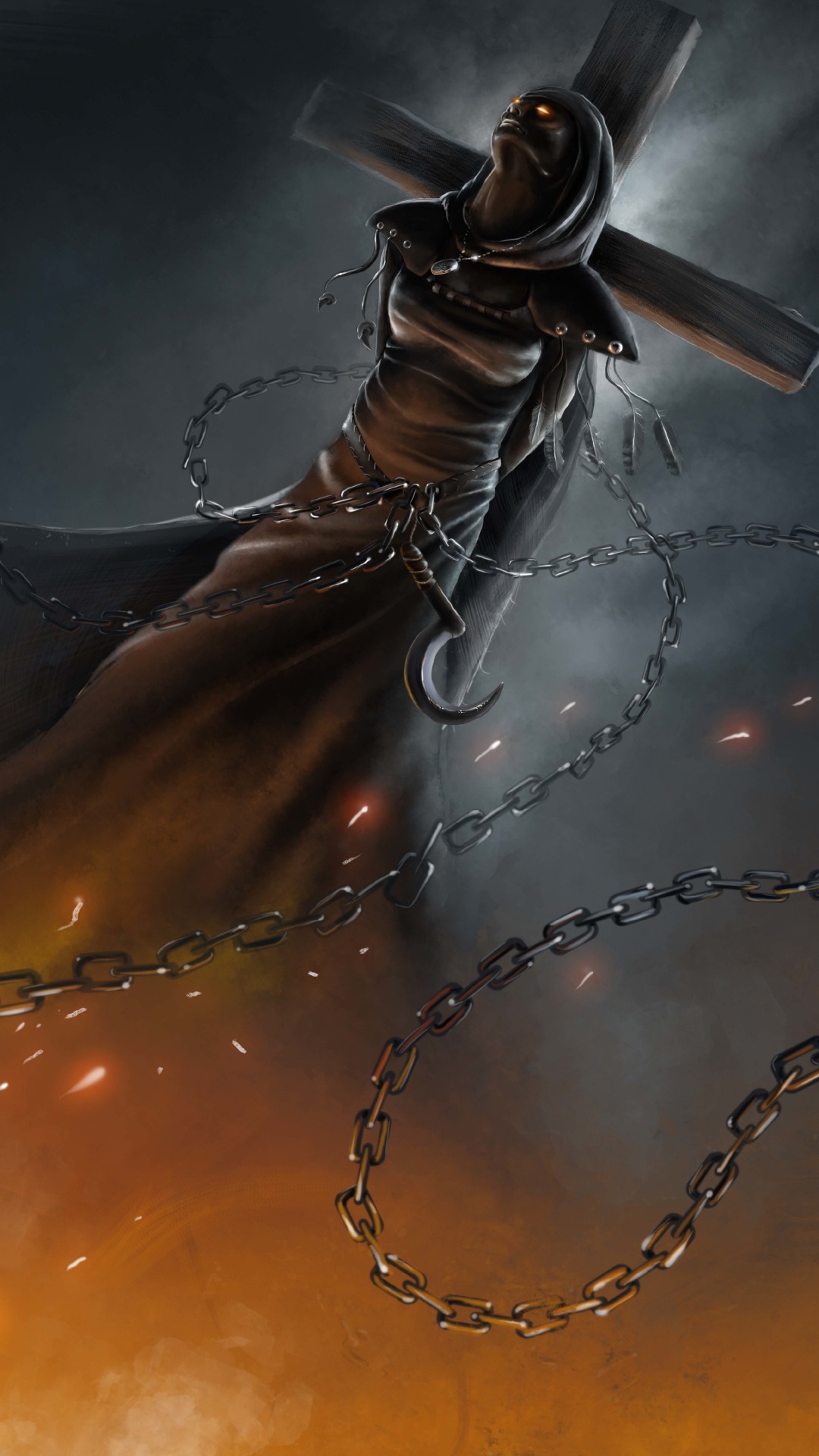 Mujer en Vestido Negro Con Alas Ilustración. Wallpaper in 1080x1920 Resolution