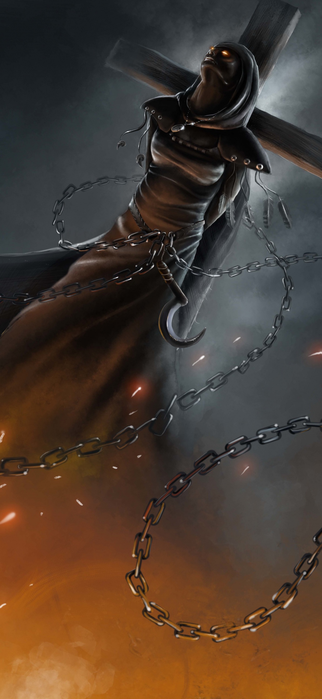 Mujer en Vestido Negro Con Alas Ilustración. Wallpaper in 1125x2436 Resolution