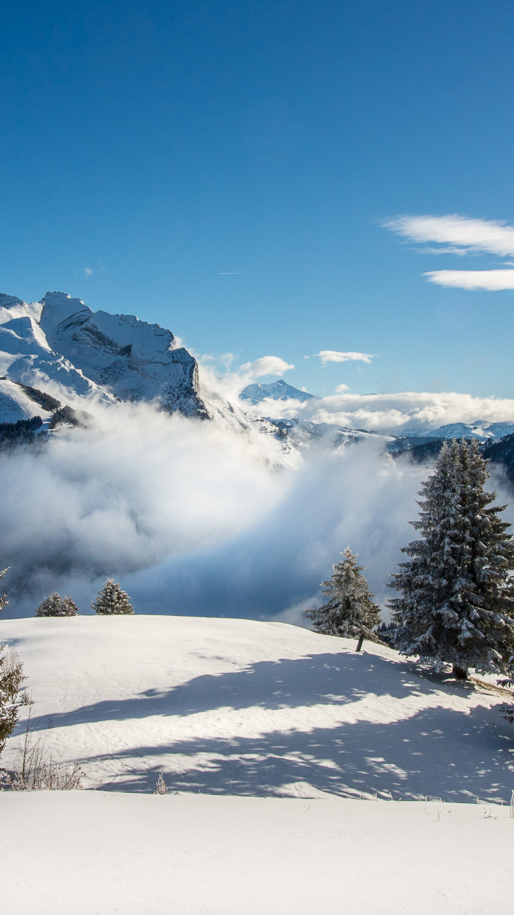 la Clusaz, Cloud, Mountain, Snow, Plant. Wallpaper in 750x1334 Resolution