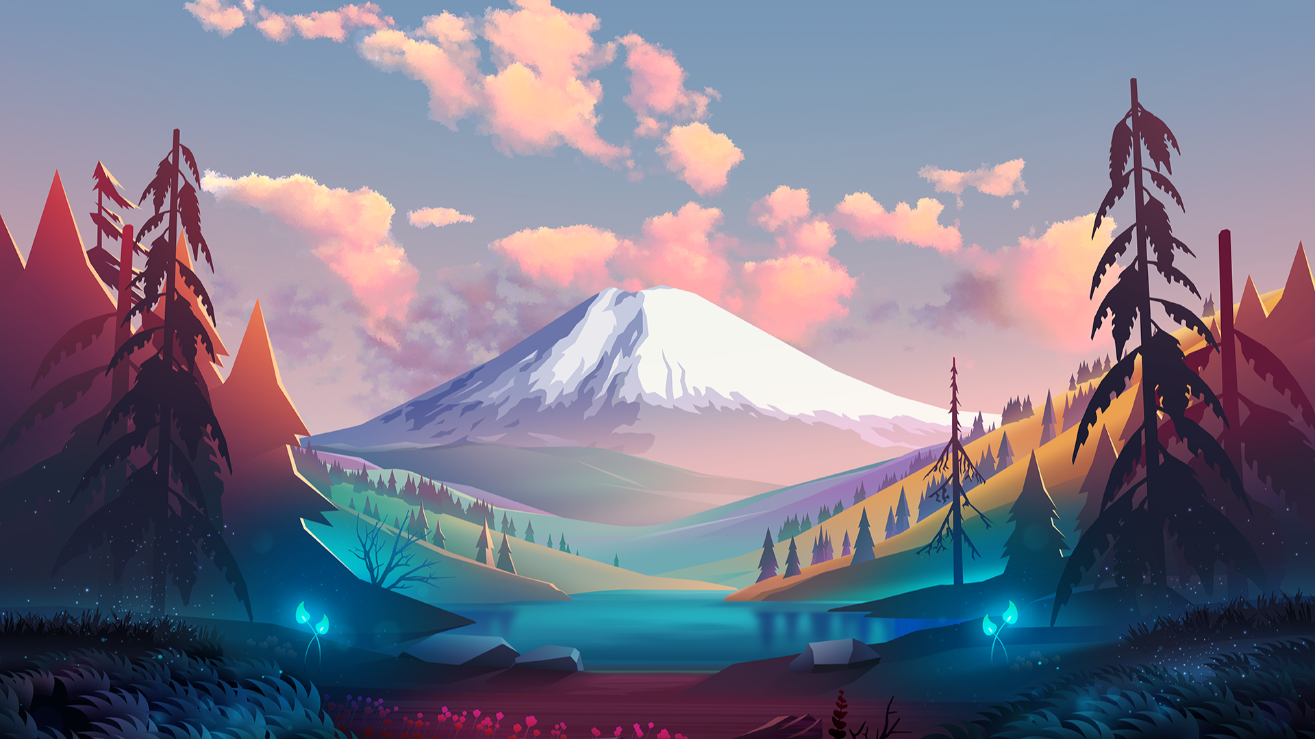 Icono, Arte Digital, Arte, Montaña, Nieve. Wallpaper in 1920x1080 Resolution