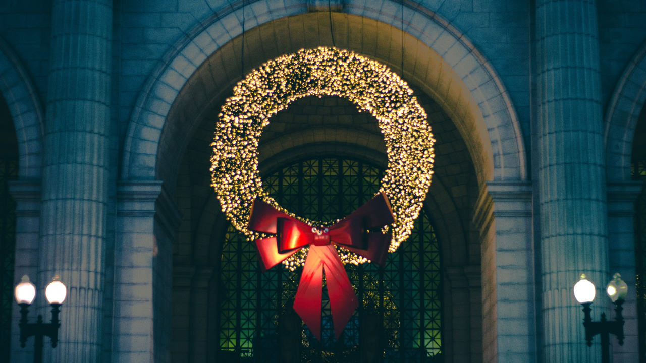 Weihnachten, Licht, Architektur, Nacht, Baum. Wallpaper in 1280x720 Resolution