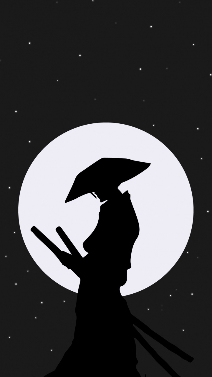 Samouraï, Espace, Noir et Blanc, Silhouette, Illustration. Wallpaper in 720x1280 Resolution