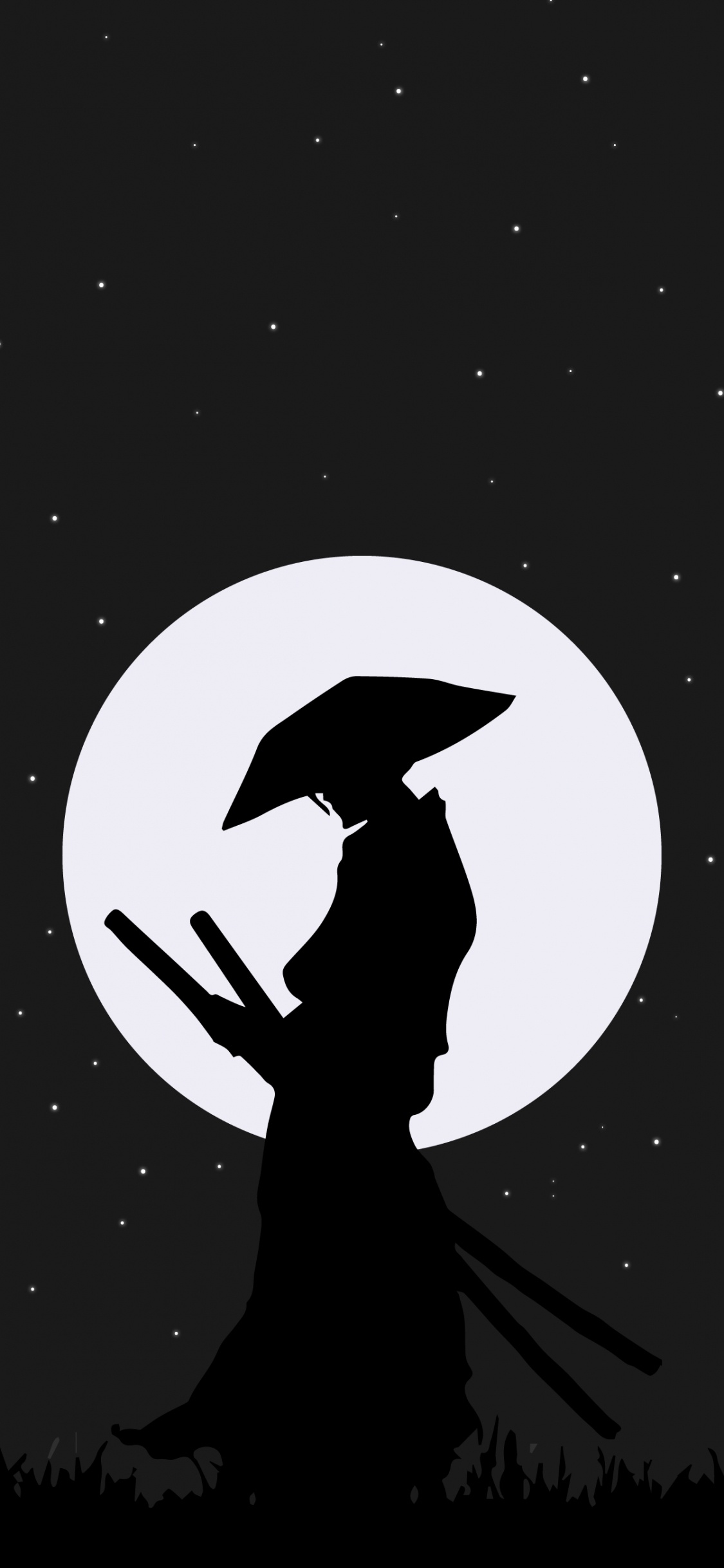 Samurai, Espacio, en Blanco y Negro, Silueta, Ilustración. Wallpaper in 1125x2436 Resolution