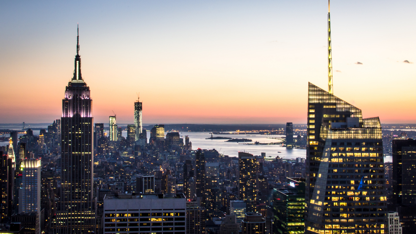 Skyline Der Stadt Bei Nacht Night. Wallpaper in 1366x768 Resolution