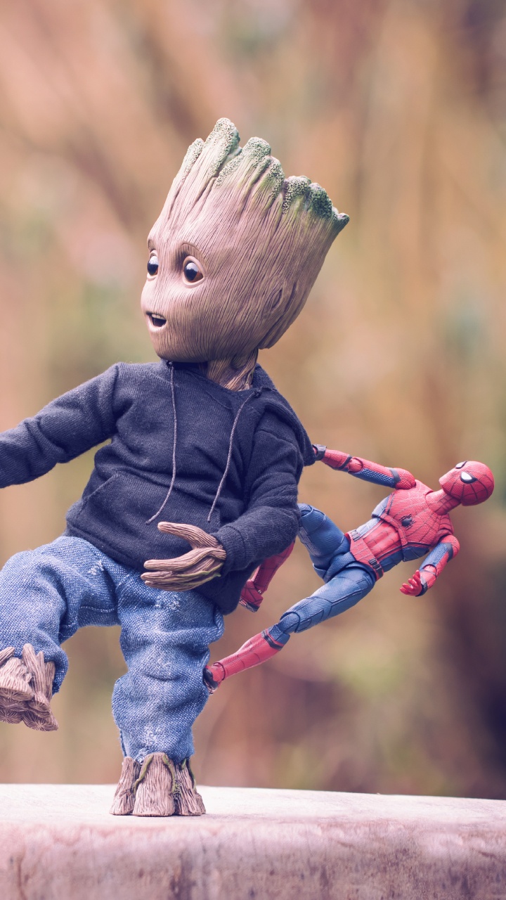 Groot, Spider-man, 超级英雄, 粉红色, 联合 壁纸 720x1280 允许