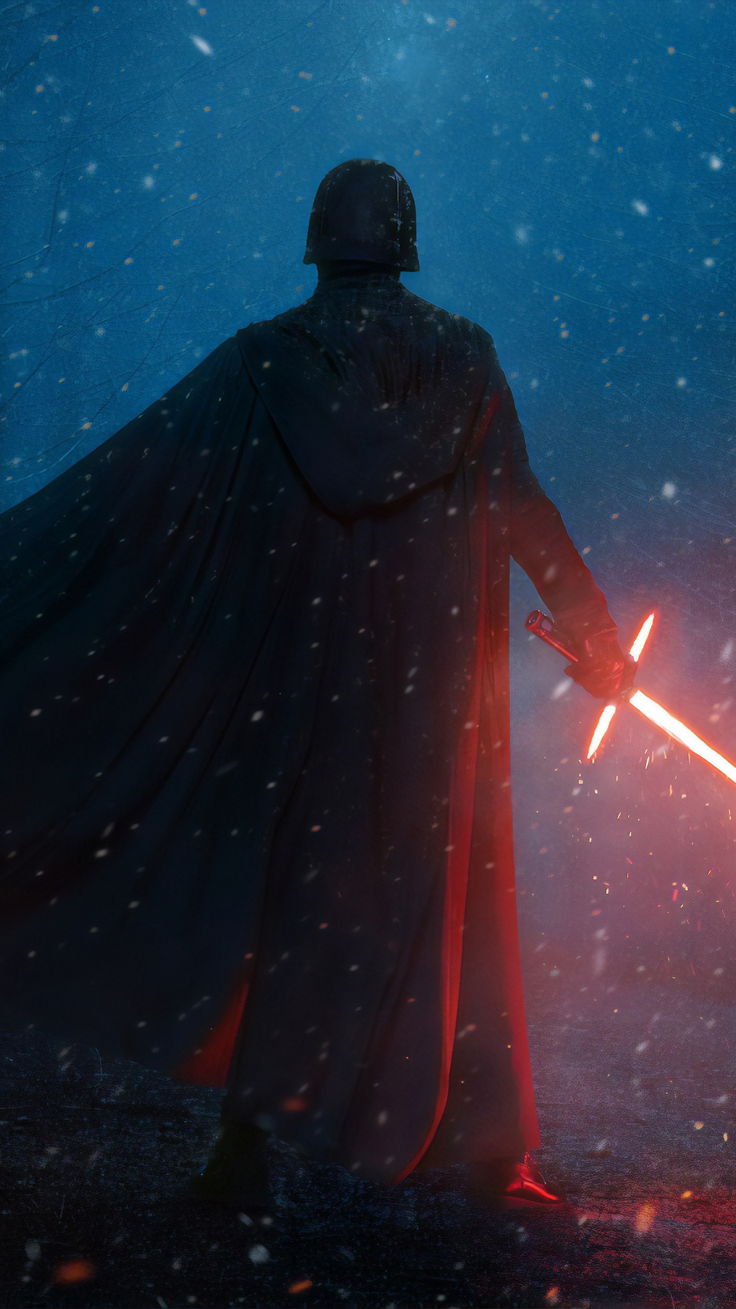 Man in Black Robe Standing on Red Light. Wallpaper in 1440x2560 Resolution