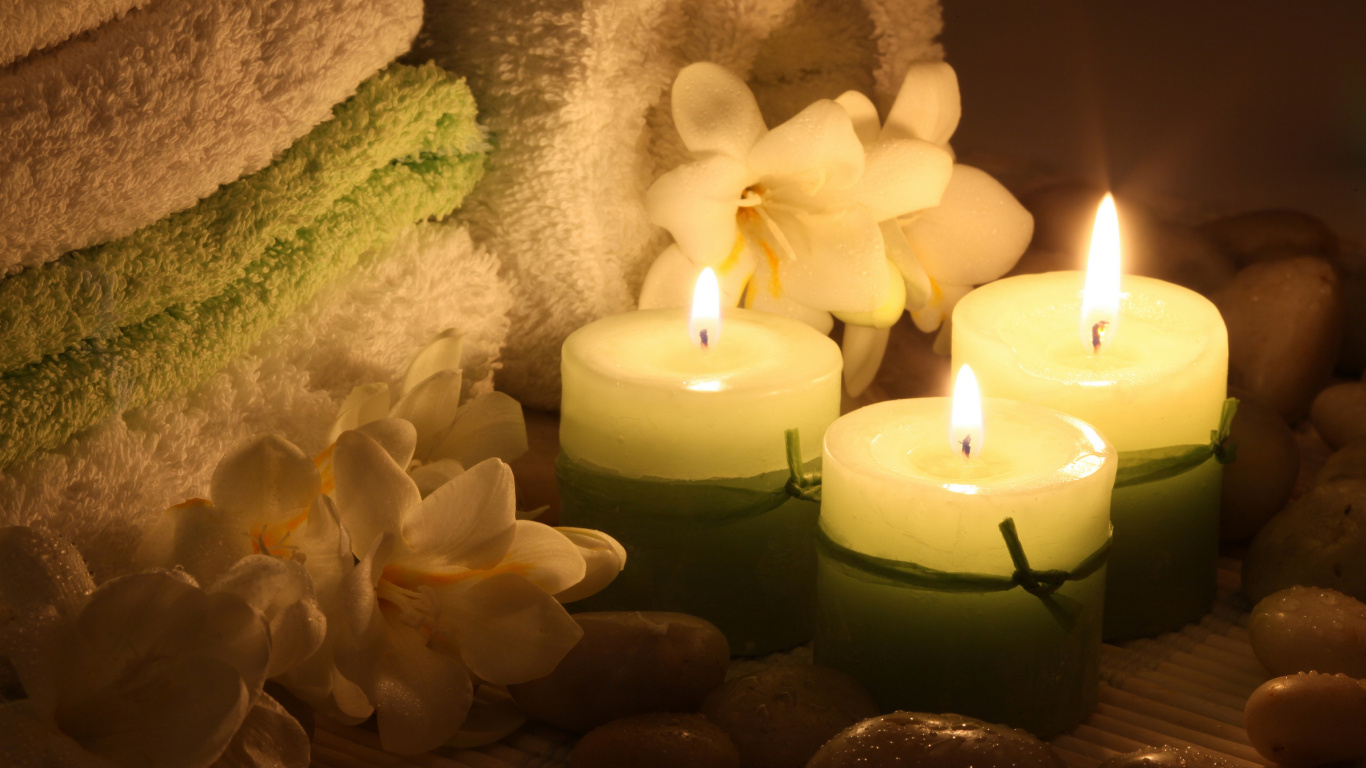 Towel, Candle, Lighting, Light, Flame. Wallpaper in 1366x768 Resolution