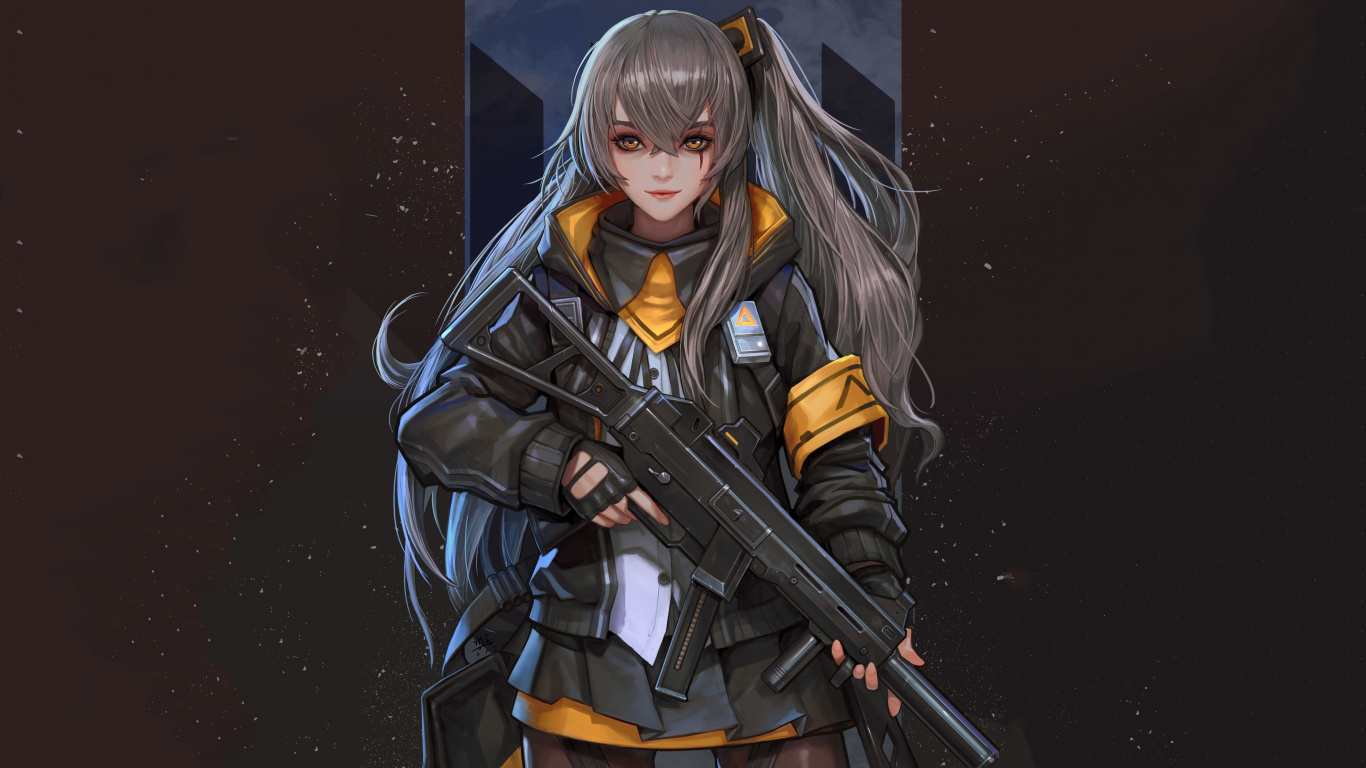 Mujer en Abrigo Negro y Amarillo Sosteniendo Rifle Ilustración. Wallpaper in 1366x768 Resolution