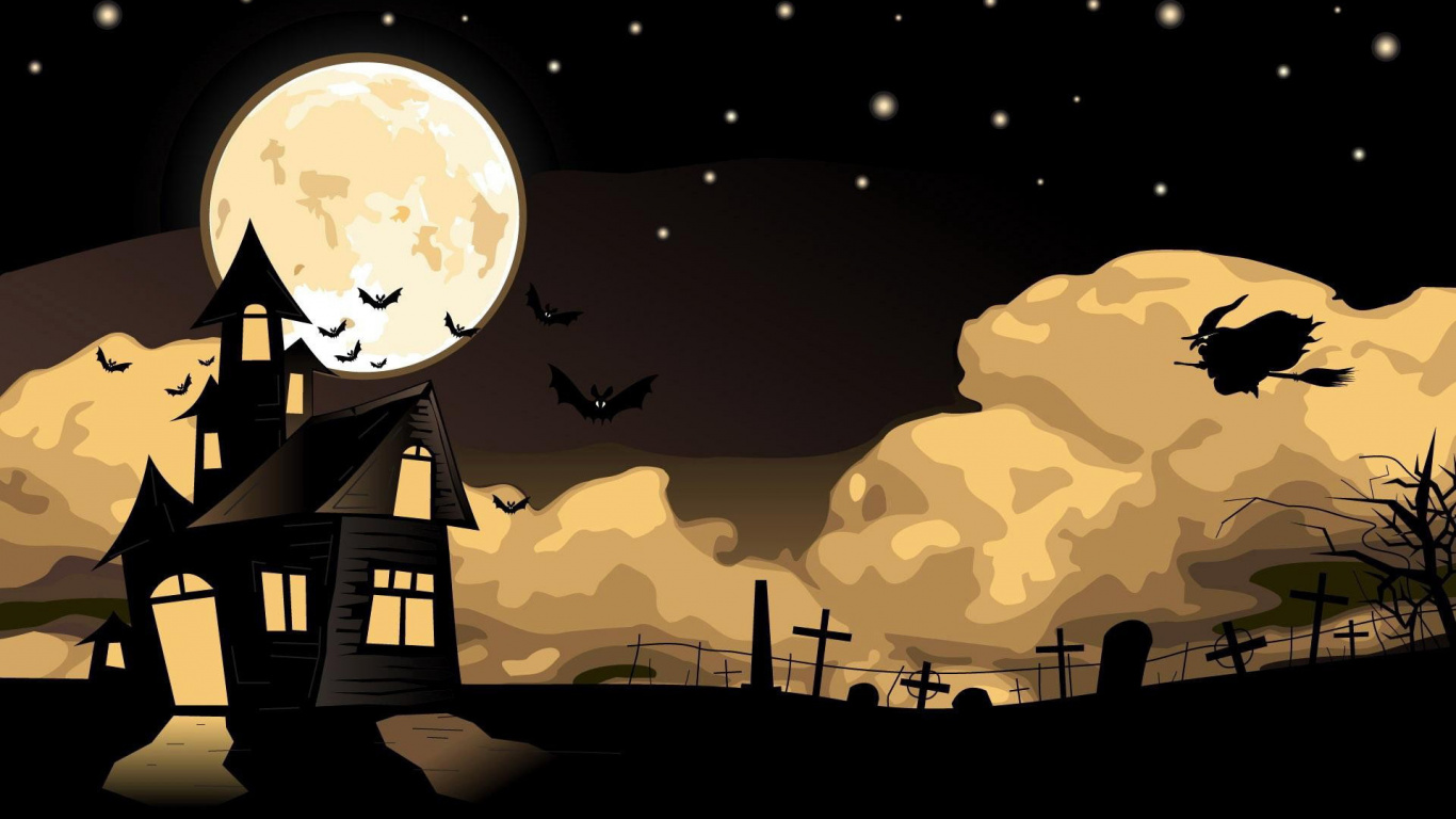 Cartoon, Illustration, Moon, Art, Night. Wallpaper in 1366x768 Resolution