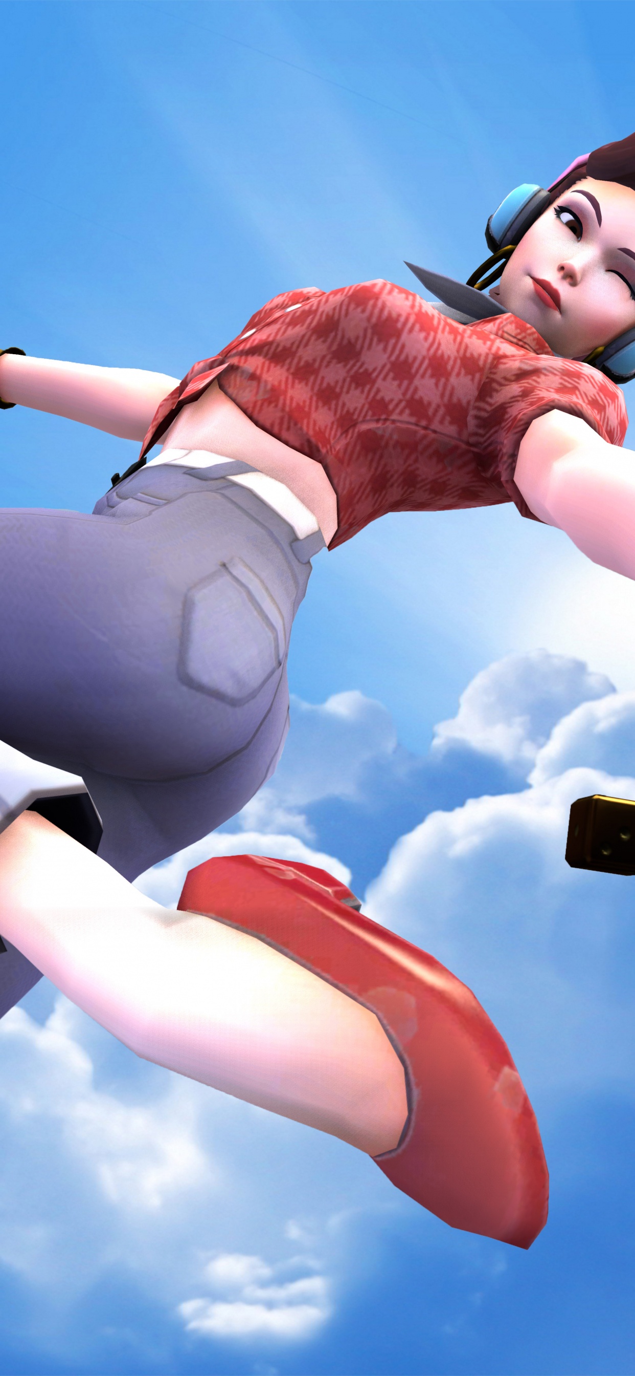 Fille en Chemise à Carreaux Rouge et Blanc et Personnage D'anime en Jean Bleu. Wallpaper in 1242x2688 Resolution