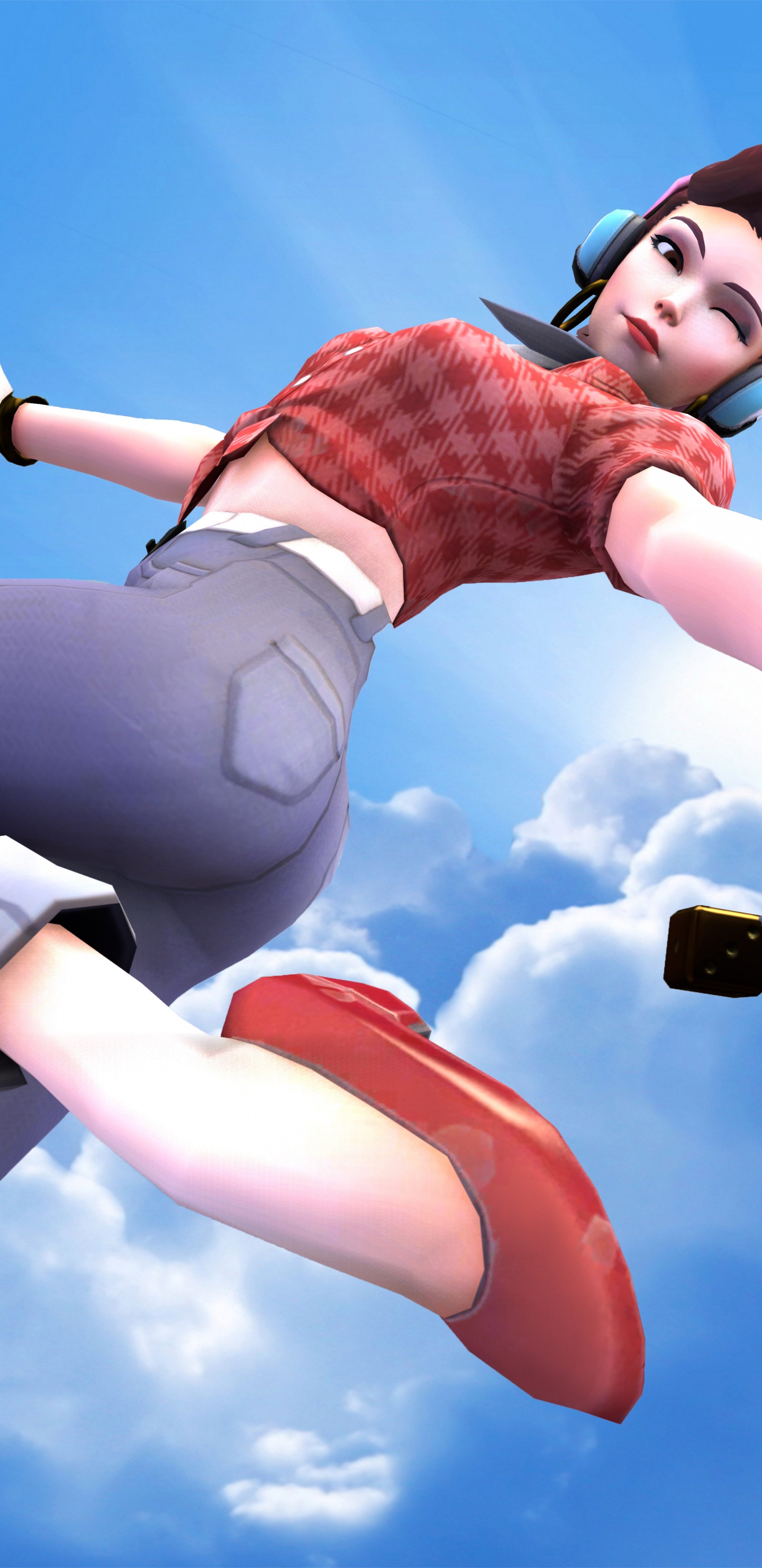 Fille en Chemise à Carreaux Rouge et Blanc et Personnage D'anime en Jean Bleu. Wallpaper in 1440x2960 Resolution