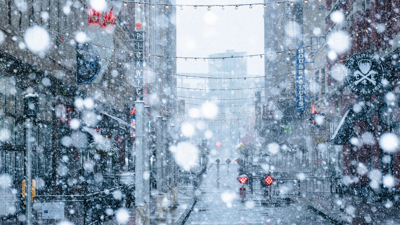 Red and Green Christmas Tree With Snow. Wallpaper in 1366x768 Resolution