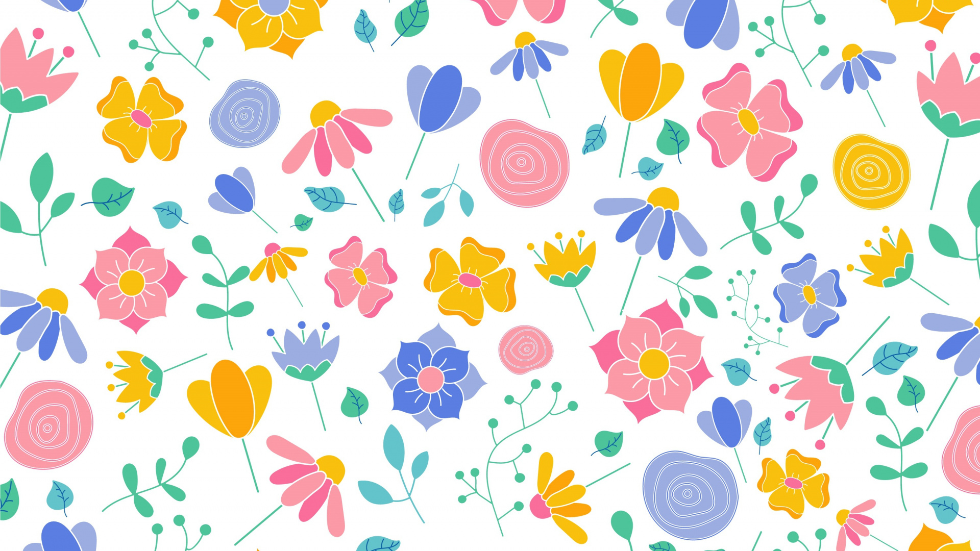Rosa Gelbe Und Blaue Blumenillustration. Wallpaper in 1920x1080 Resolution