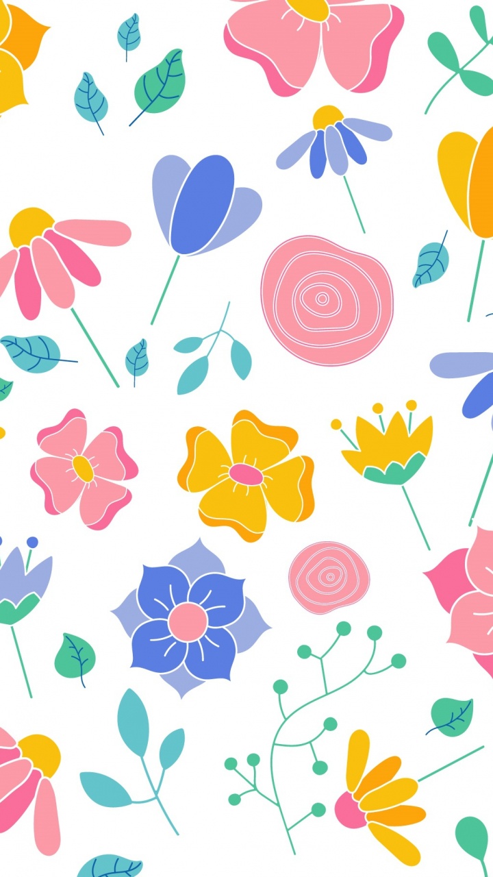 Rosa Gelbe Und Blaue Blumenillustration. Wallpaper in 720x1280 Resolution