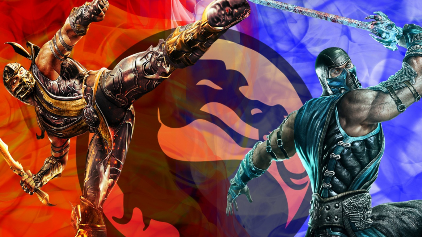 Mortal Kombat, Mortal Kombat x, Skorpion, Baraka, Kitana. Wallpaper in 1366x768 Resolution