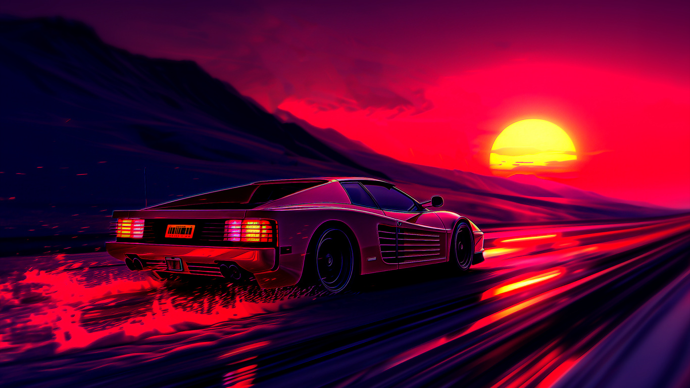 Ferrari Testarossa, Automotive Lighting, Cloud, Asphalt, Cars. Wallpaper in 1366x768 Resolution