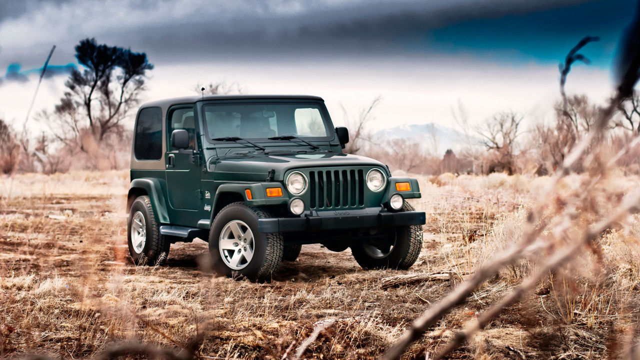 Jeep Wrangler Vert Sur Champ Brun Pendant la Journée. Wallpaper in 1280x720 Resolution