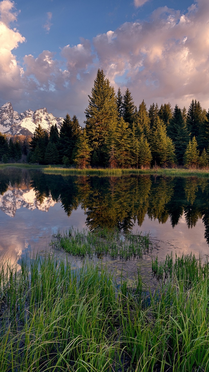 Green Pine Trees Beside Lake Under Blue Sky and White Clouds During Daytime. Wallpaper in 720x1280 Resolution