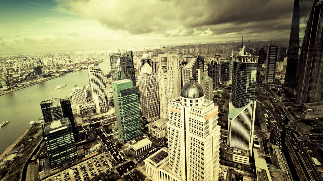 Vista Aérea de Los Edificios de la Ciudad Durante el Día.. Wallpaper in 1366x768 Resolution