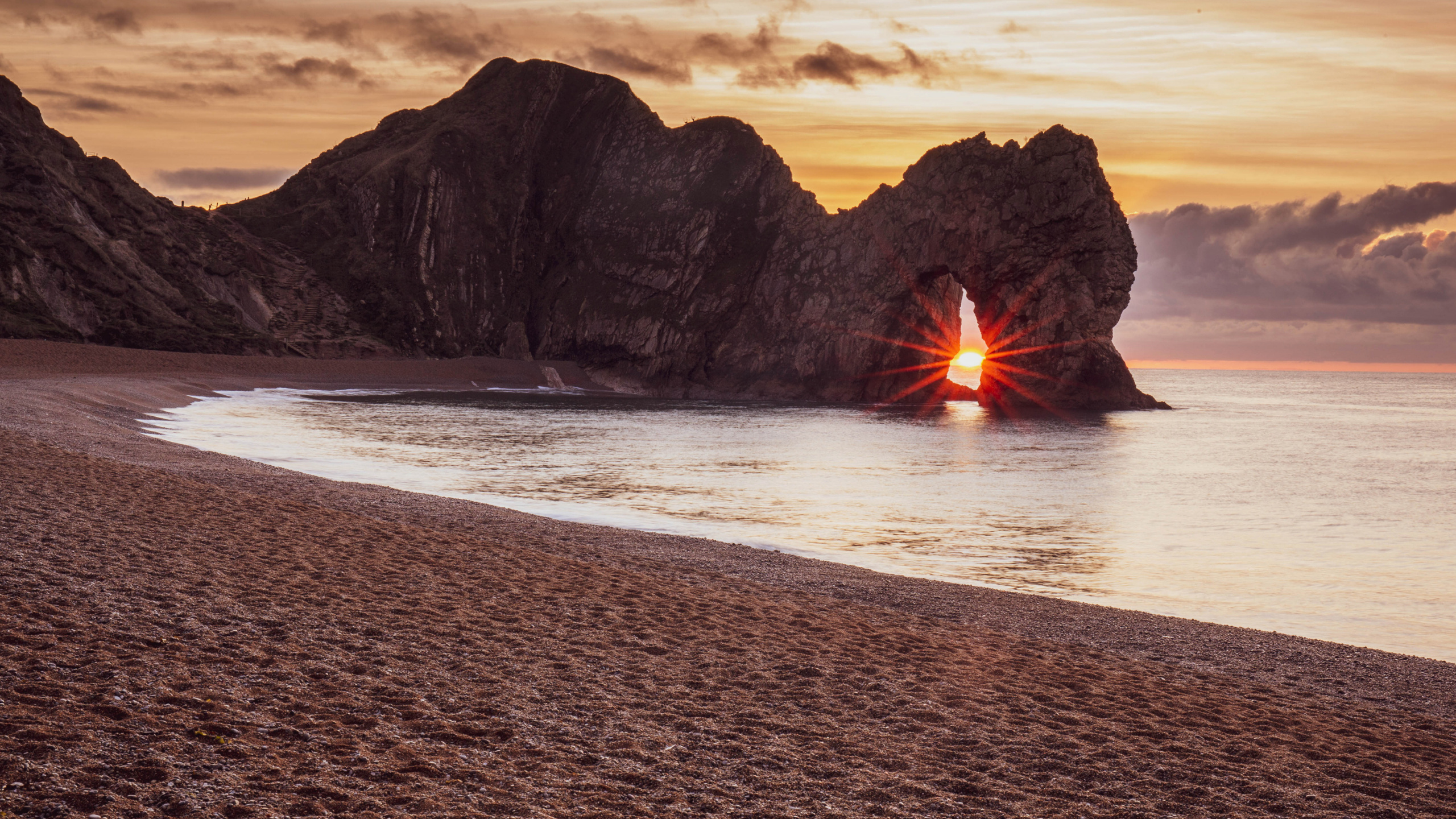 Purbeck Heritage Coast, Coast, Durdle Door, Sunset, Sunrise. Wallpaper in 2560x1440 Resolution