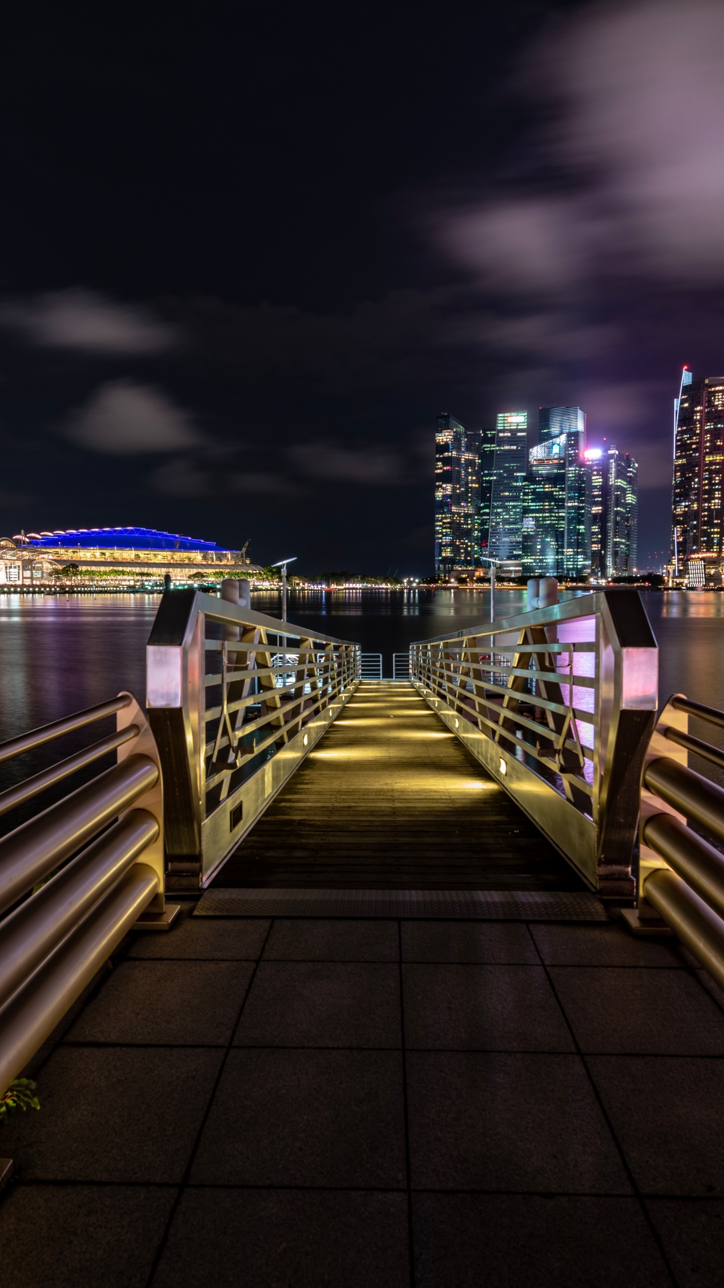Brown Wooden Dock on River During Night Time. Wallpaper in 1440x2560 Resolution