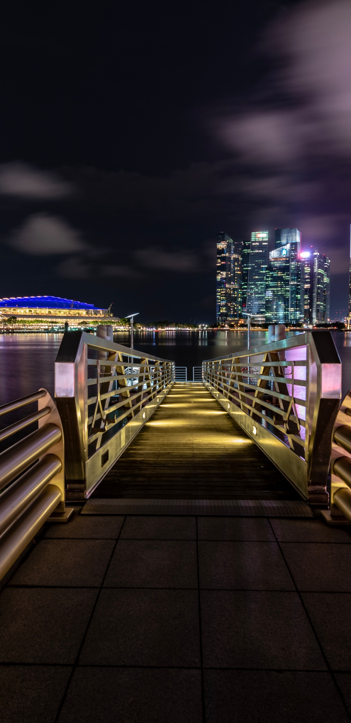 Brown Wooden Dock on River During Night Time. Wallpaper in 1440x2960 Resolution