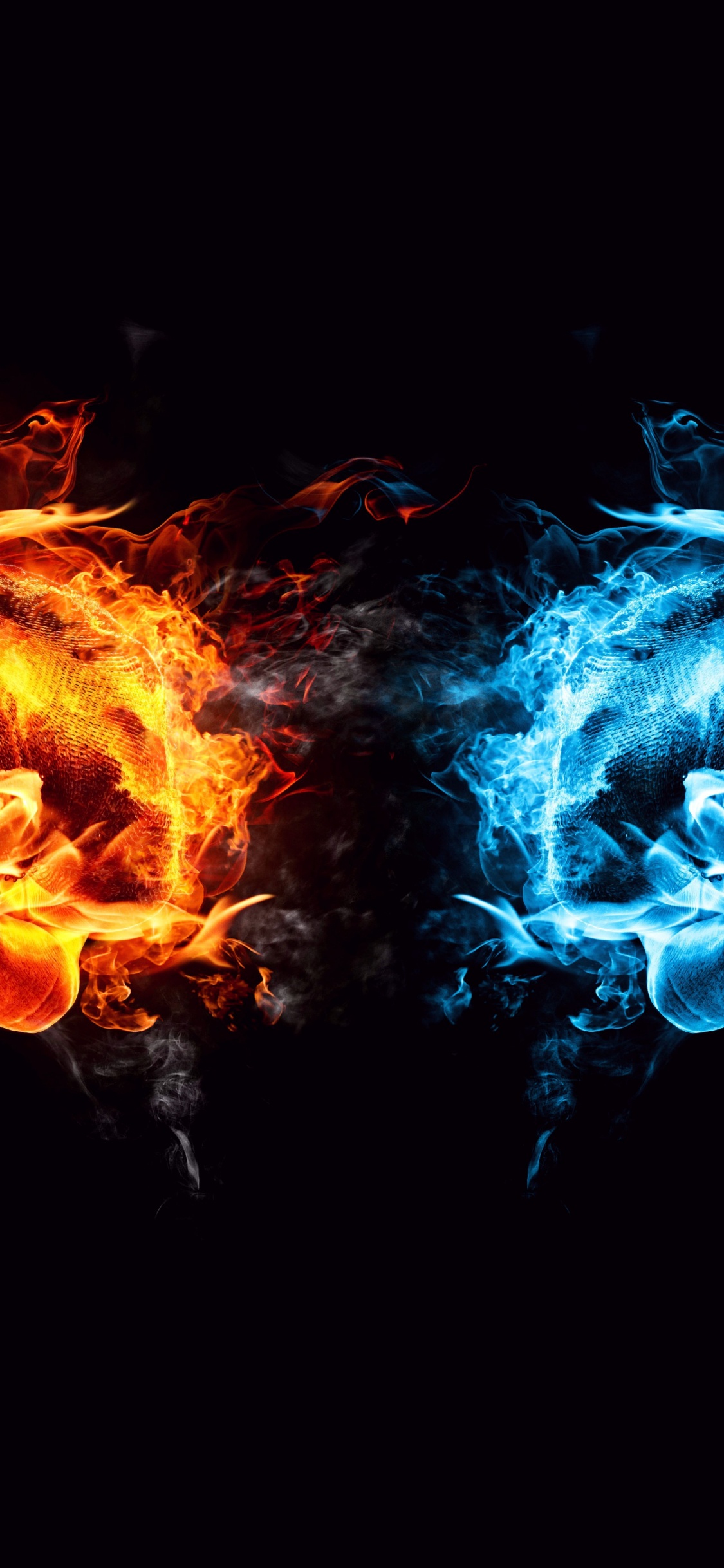 Blue and Orange Flame Illustration. Wallpaper in 1125x2436 Resolution