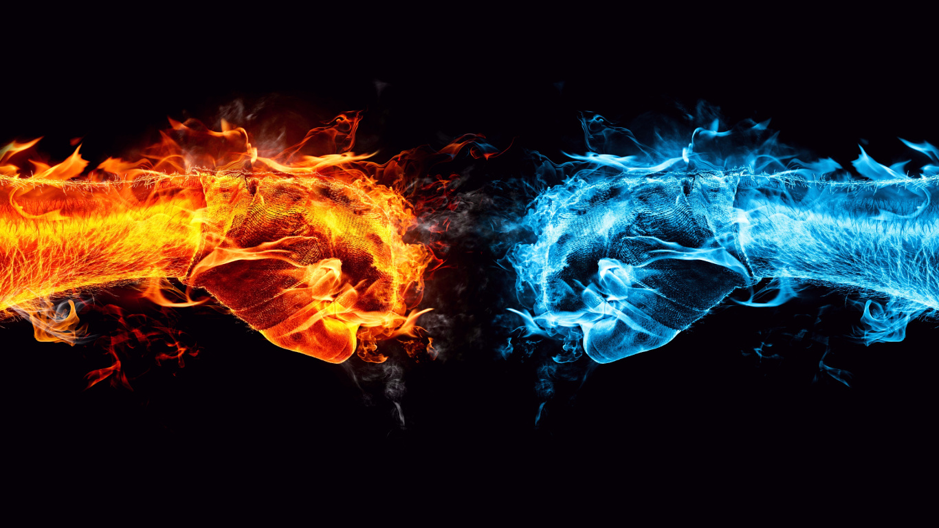 Blue and Orange Flame Illustration. Wallpaper in 1366x768 Resolution
