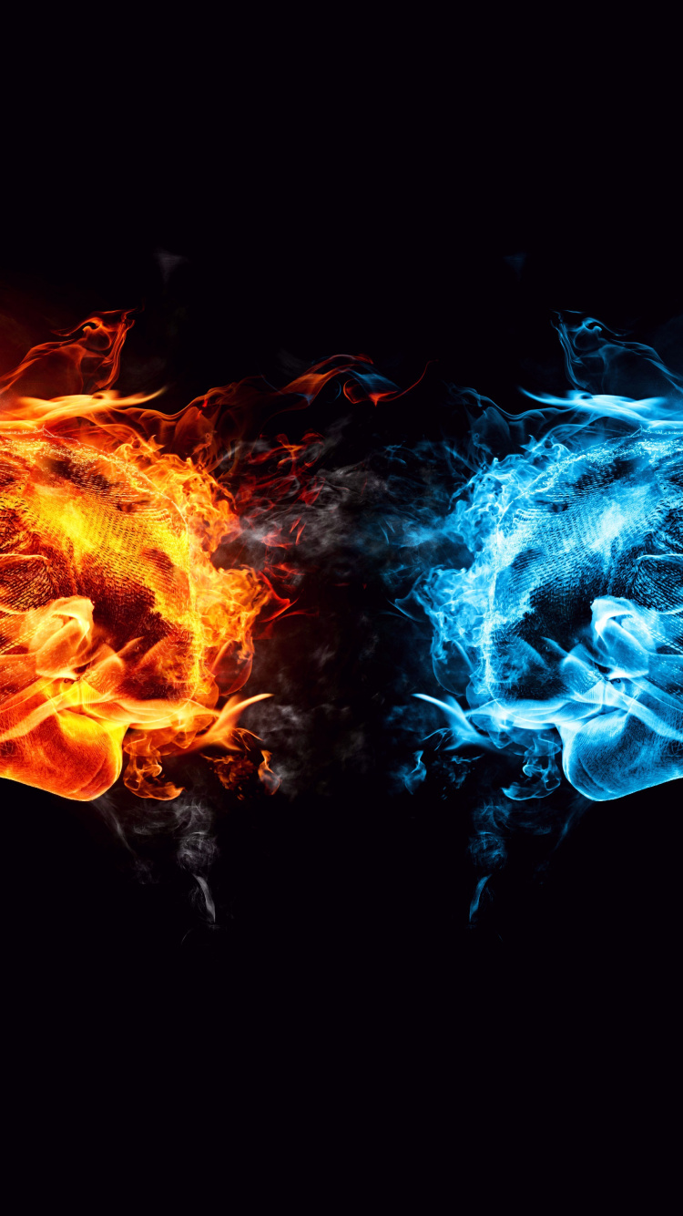 Blue and Orange Flame Illustration. Wallpaper in 750x1334 Resolution